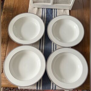 Noritake Cellini Platinum Wave Fine China Set of 4 Pasta Bowls 10.75” New